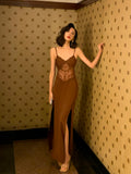 Vintage Brown Lace Maxi Dress