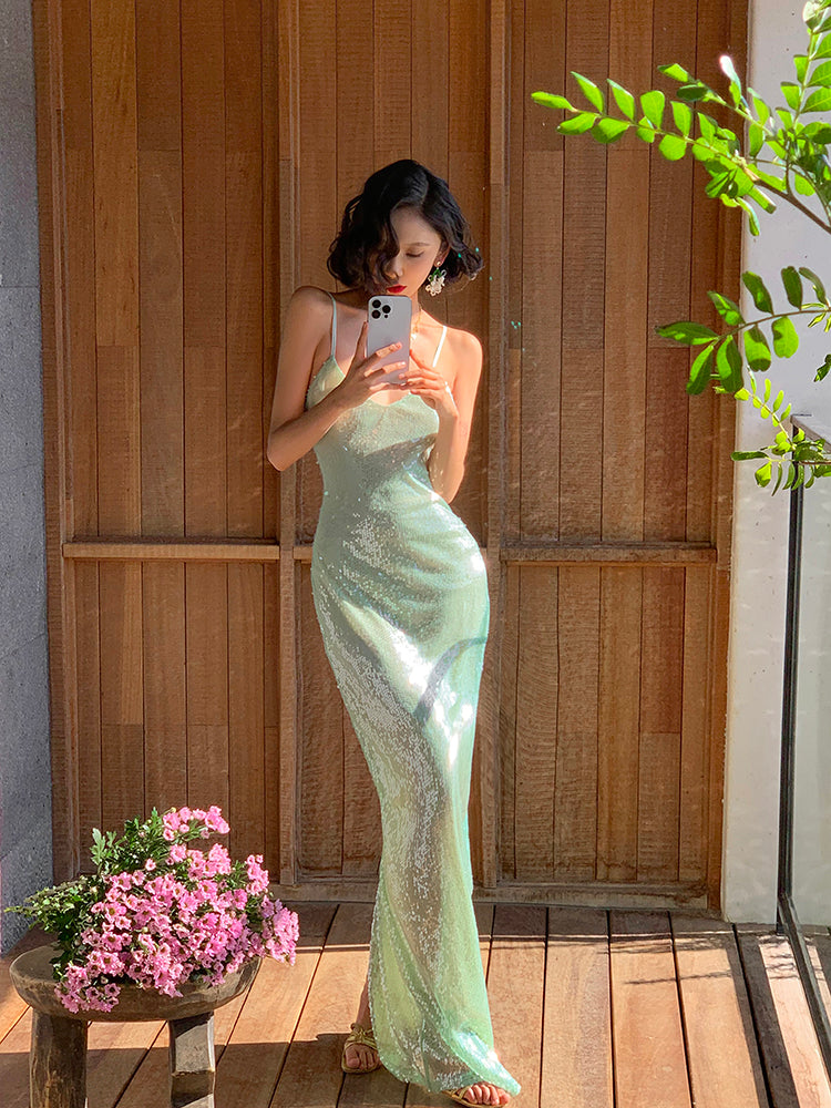 Mint Green Sequin Cami Dress