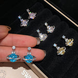 999 Silver Rose-Cut Saturn Diamond Earrings