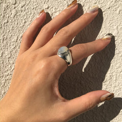 White Agate Retro 925 Silver Ring