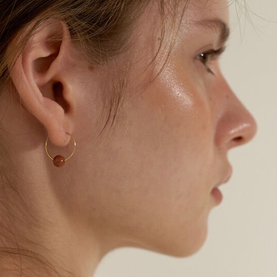 Mini Gemstone Drop Hoop Earrings 18K Gold Filled