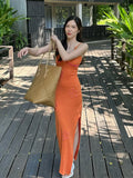 Orange Sexy V-Neck Backless Knit Dress