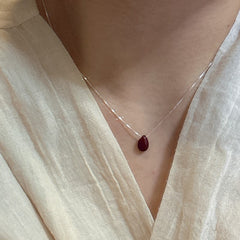 Minimal Nature Stone Drop Pendant 925 Silver Necklace Ruby
