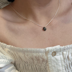Minimal Black Crystal 925 Silver Necklace