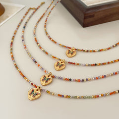 「 Rainbow Beads 」 Butterfly Medal Necklace