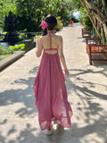 Rose Pink Halter Neck Backless Maxi Dress