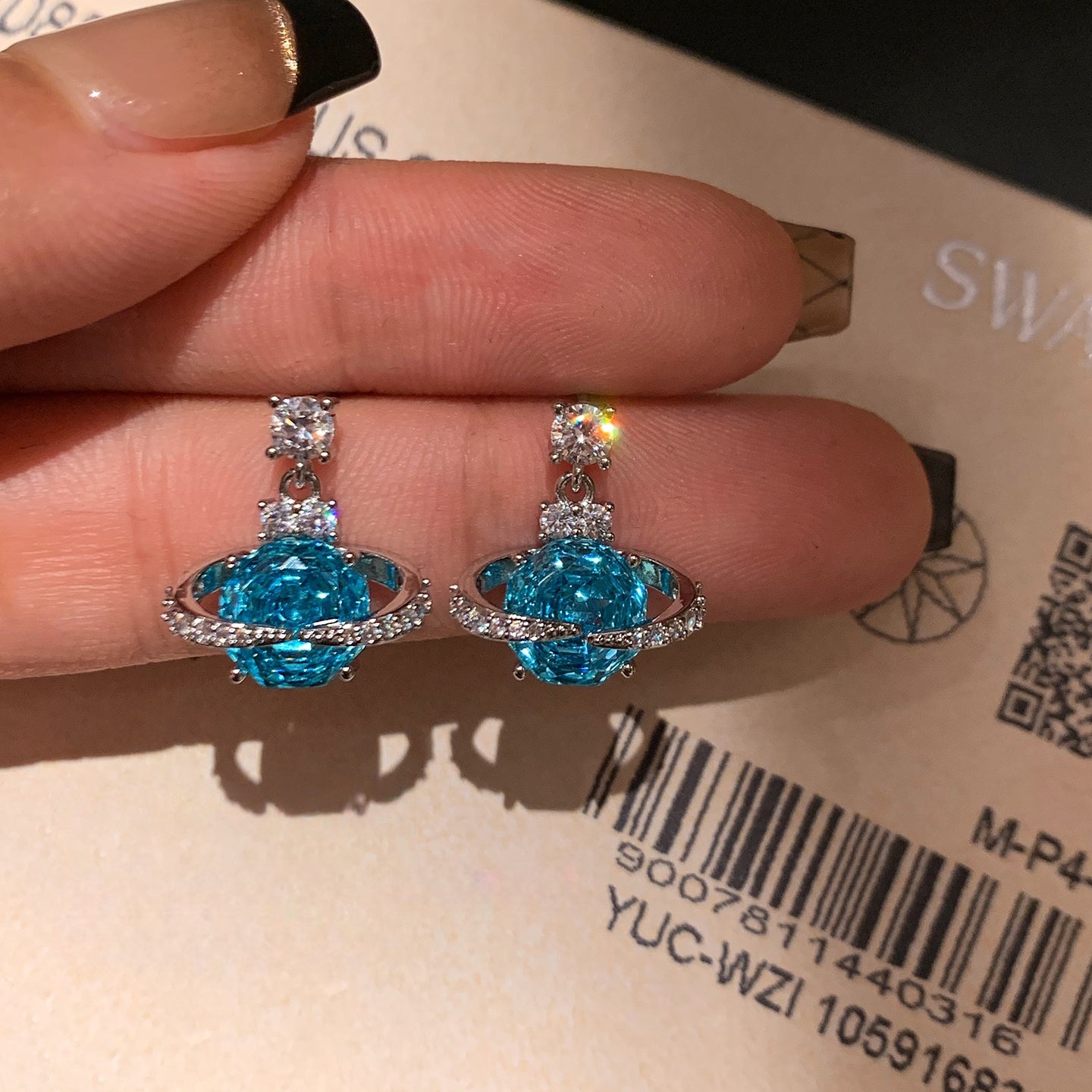 999 Silver Rose-Cut Saturn Diamond Earrings