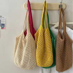 Boho Cotton Knitting Shoulder Bag Hanamade