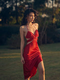 Red Satin Halter Birthday Dress