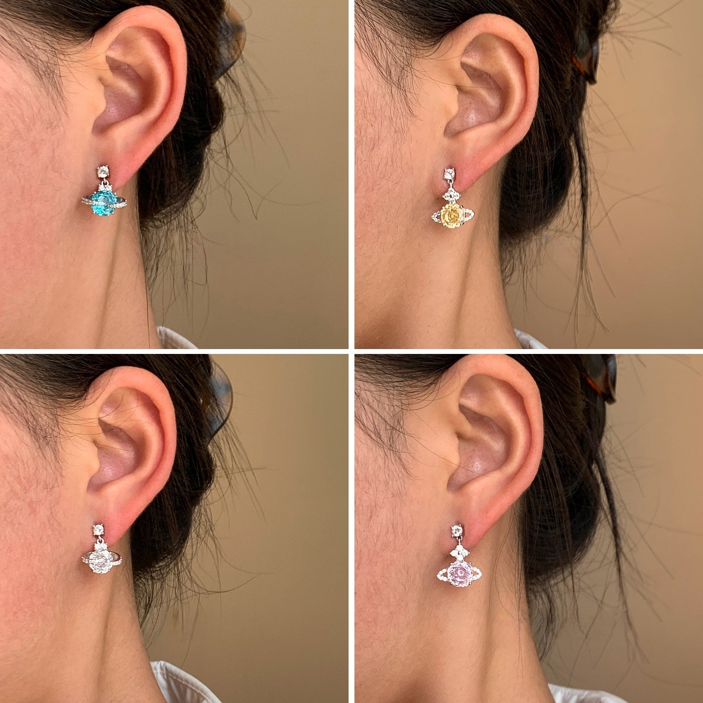 999 Silver Rose-Cut Saturn Diamond Earrings