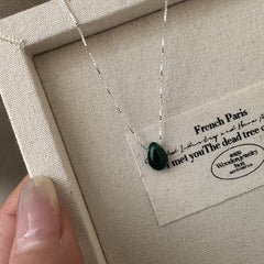 Minimal Nature Stone Drop Pendant 925 Silver Necklace Emerald