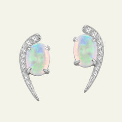Rune Opal and Diamond 925 Silver Earring