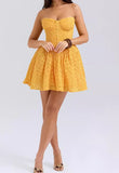 Flower Lace Yellow Mini Dress