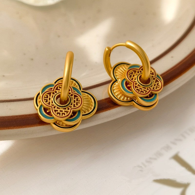 「Luxe Clover」Blue Gold Earring - Versatile Style
