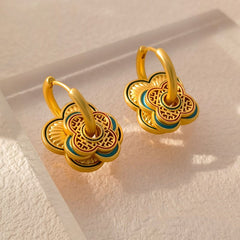「Luxe Clover」Blue Gold Earring - Versatile Style