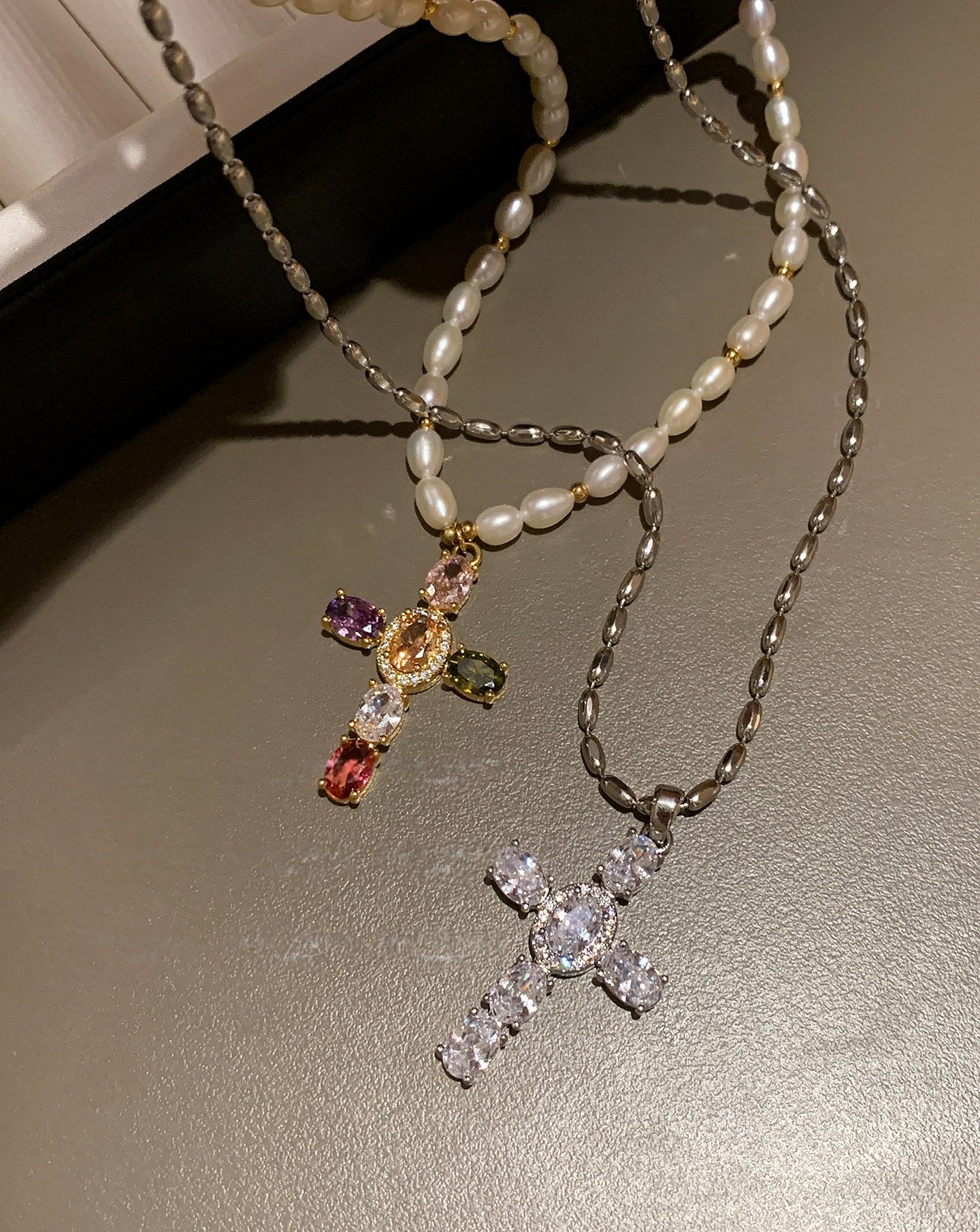 Silver Cross Pendant Necklace Platinum Plated