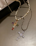 Silver Cross Pendant Necklace Platinum Plated