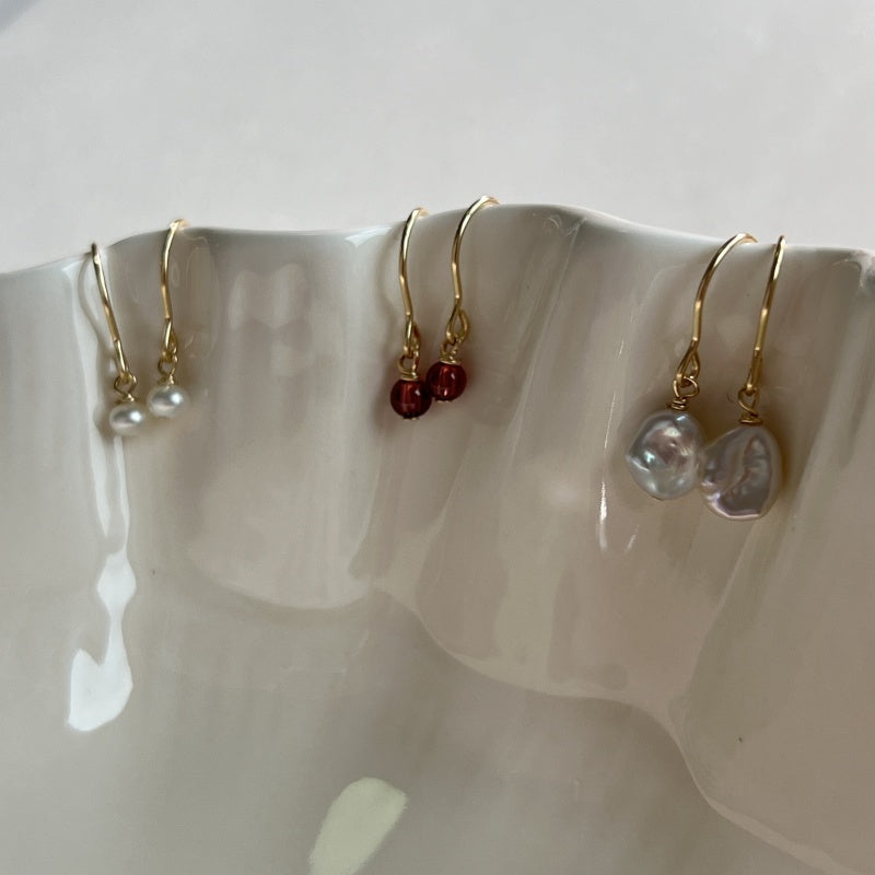 14K Gold-Filled Pearl & Garnet Earrings