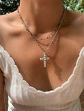 Silver Cross Pendant Necklace Platinum Plated