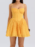 Flower Lace Yellow Mini Dress