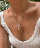 Silver Cross Pendant Necklace Platinum Plated