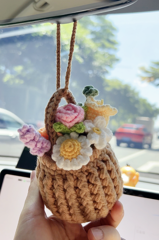 Multi Flower Vase Crochet Car Hanging 776