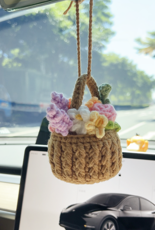 Multi Cute Flower Basket Crochet Car Hanging 786