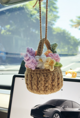 Multi Cute Flower Basket Crochet Car Hanging