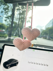 2 Pink Heart Set Crochet Car Hanging