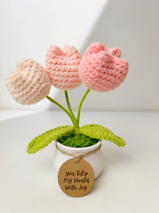 Custom Tag Crochet Tulip Potted Plants Gifts Decor 3024