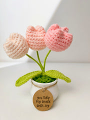 Custom Tag Crochet Tulip Potted Plants Gifts Decor