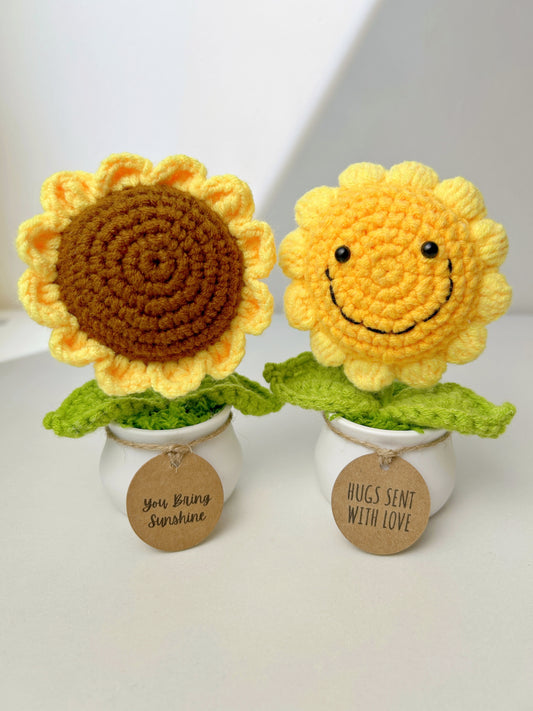 Custom Tag Crochet Sunflower Potted Plants Gifts Decor 3024