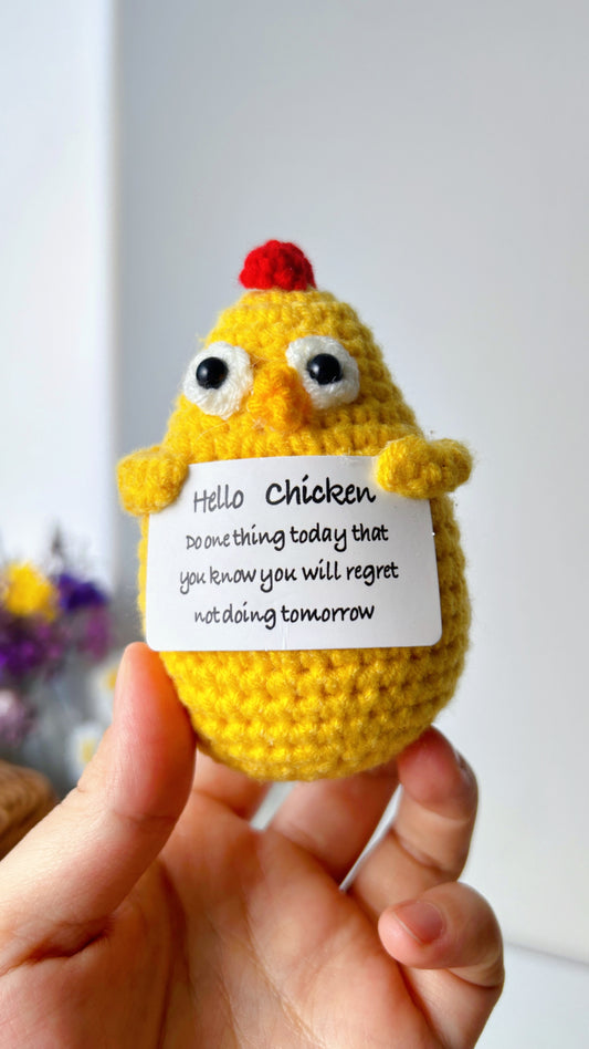 Hello Chicken Car Hanging Handmade Crochet Positive Gift Emotinal Support 2268