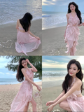 Elegant Goddess Beach Vacation Dress Pink