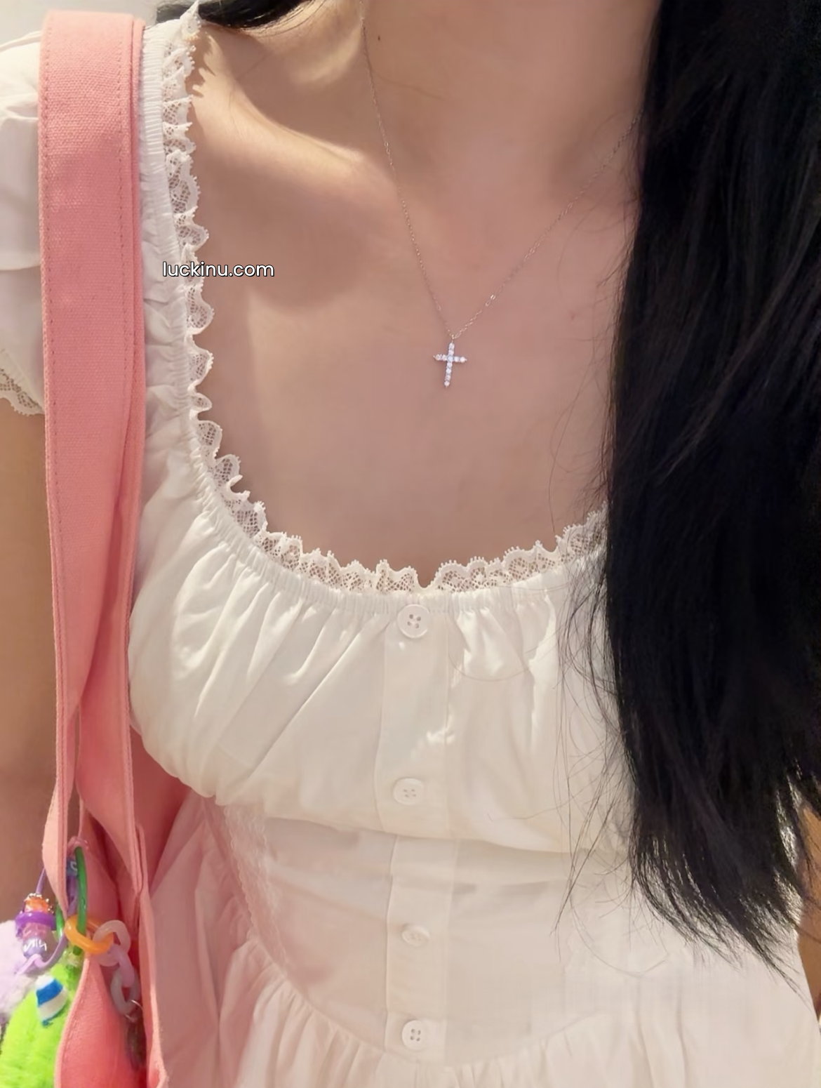 925 Silver Dainty Solitaire Cross Necklace