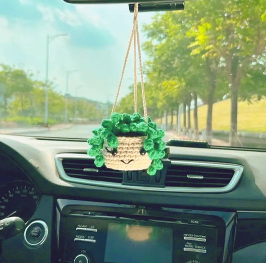 Smile Face Crochet Plants Car Hanging 666