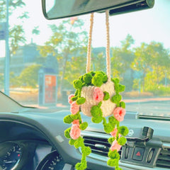 Crochet Plants Car Hanging Pink Flower