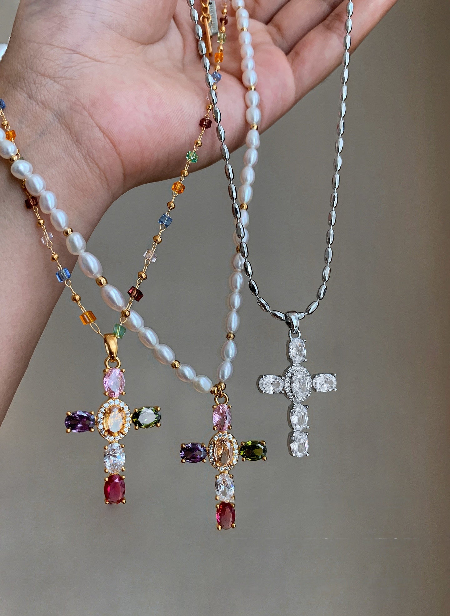 Silver Cross Pendant Necklace Platinum Plated