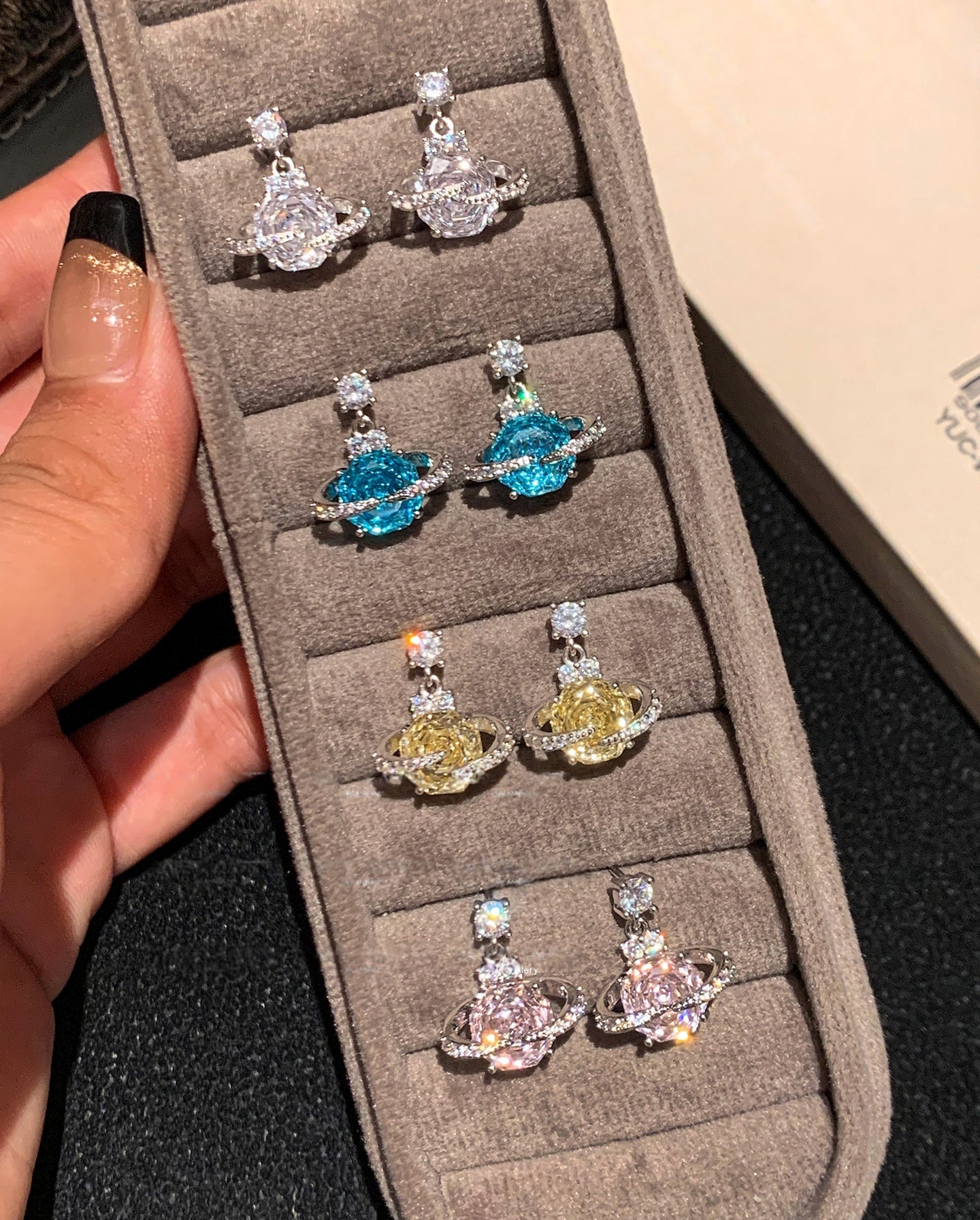 999 Silver Rose-Cut Saturn Diamond Earrings