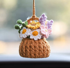 Multi Cute Flower Basket Crochet Car Hanging