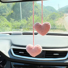 2 Pink Heart Set Crochet Car Hanging