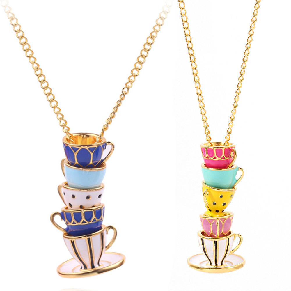 【 Tea cup】 Enamel Glaze Sweater Chain Necklace