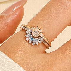 Glow Together S925 Silver Sun Moon Couple Ring