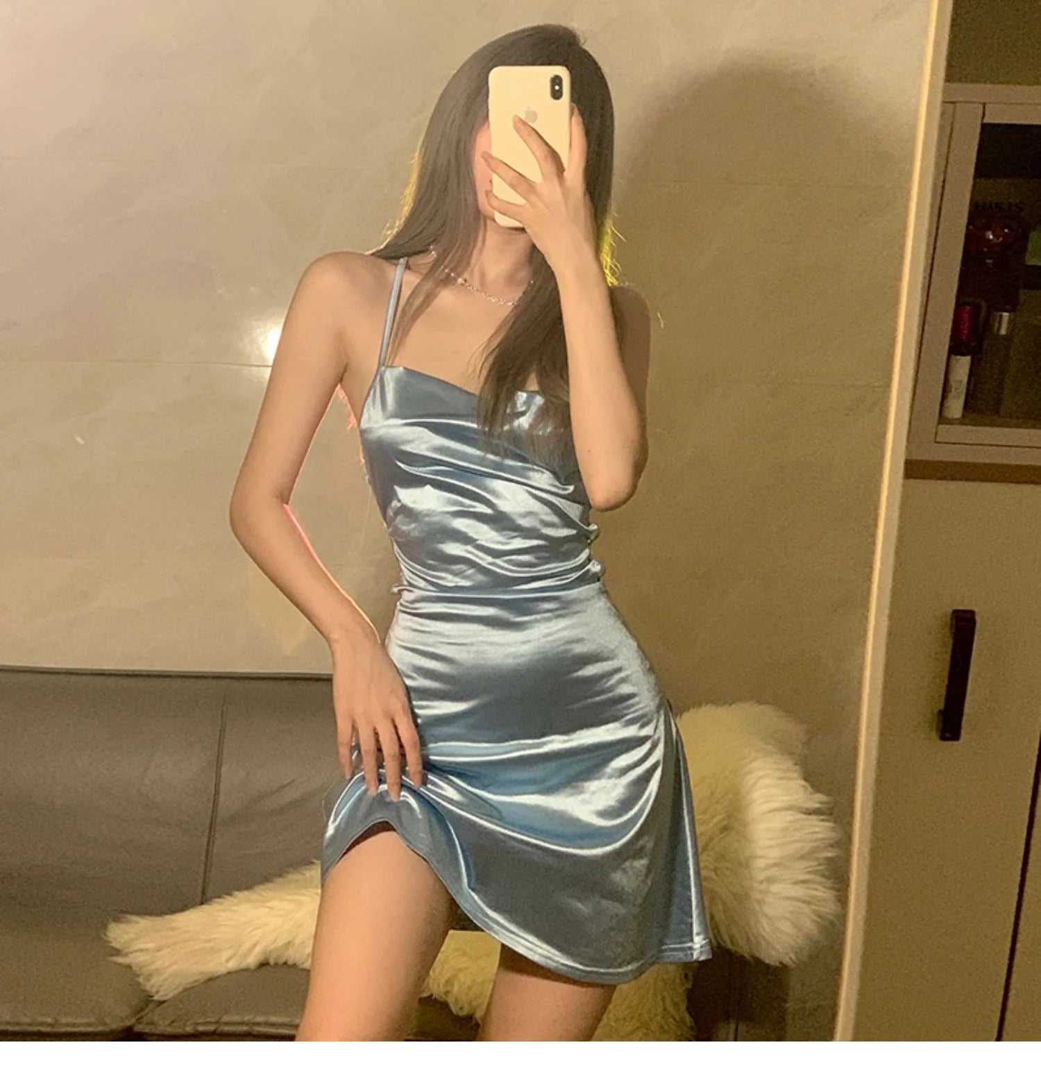 Blue Suspender Satin Dress