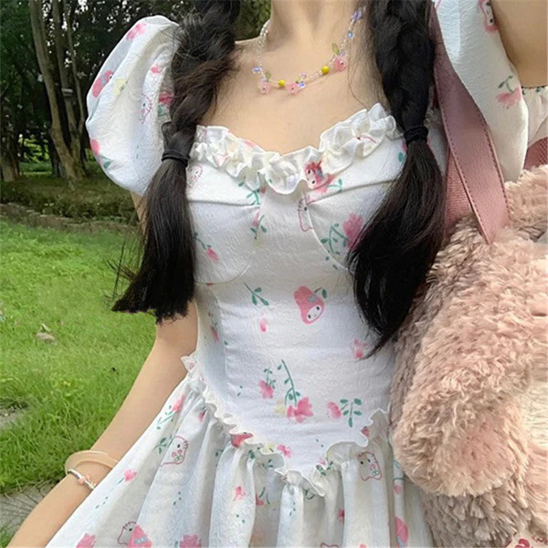 Sweet Cute Puff Sleeve Floral Dress