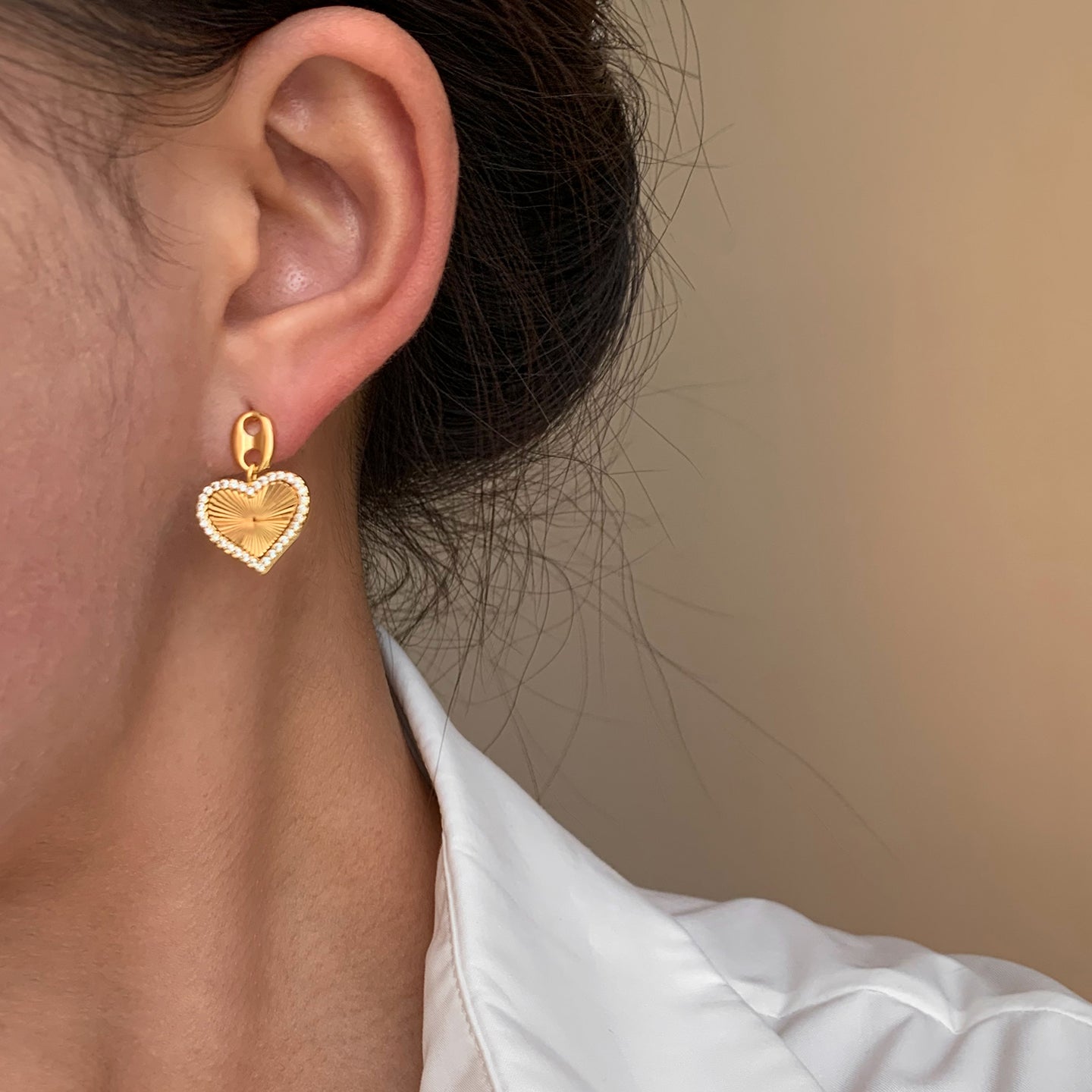 999 Silver Gold Plated Heart Earrings