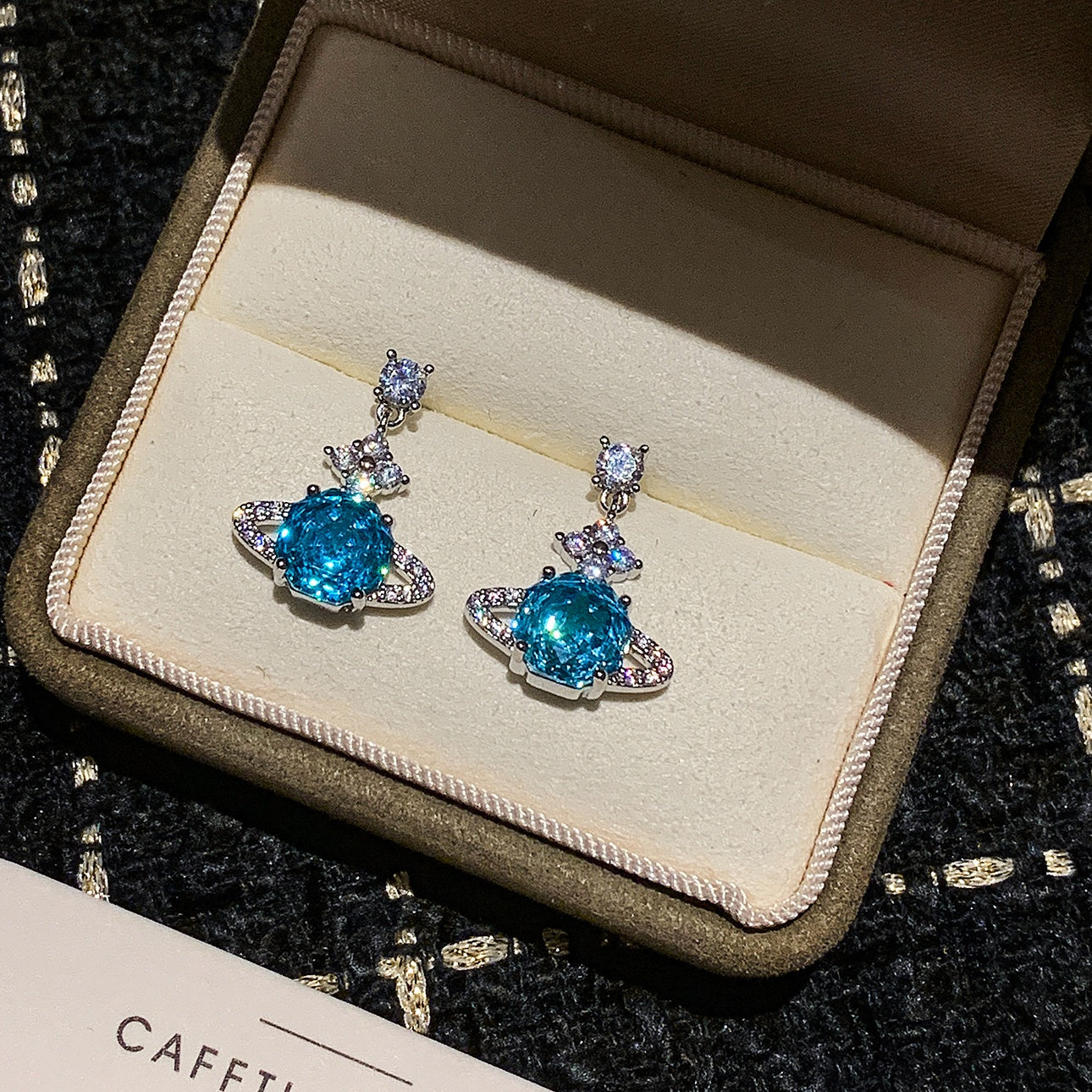 999 Silver Rose-Cut Saturn Diamond Earrings