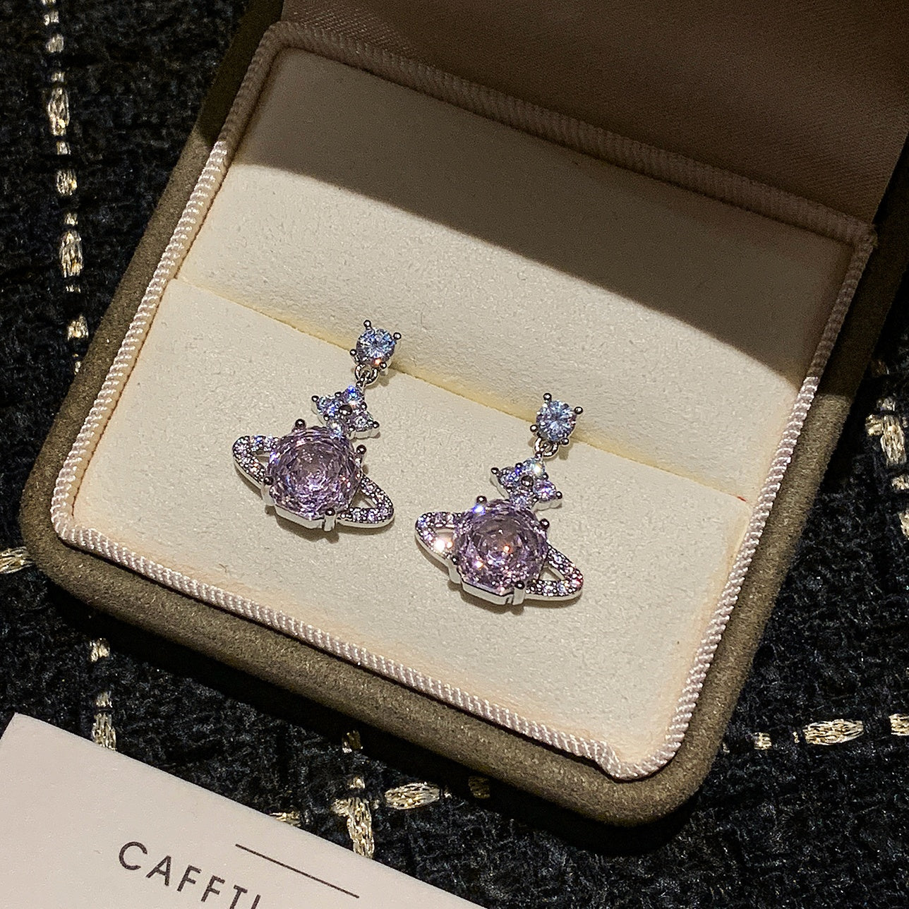 999 Silver Rose-Cut Saturn Diamond Earrings
