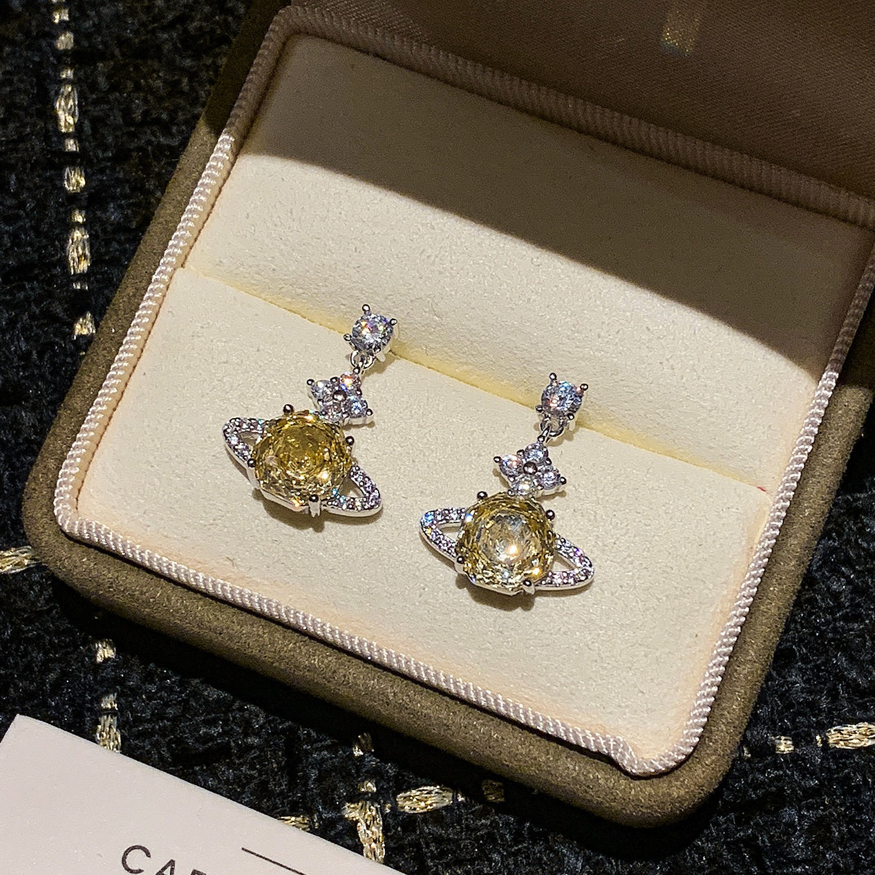 999 Silver Rose-Cut Saturn Diamond Earrings