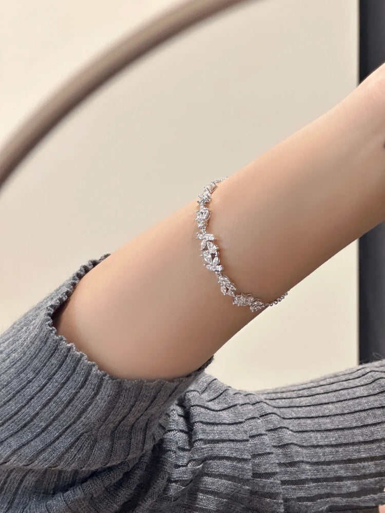 Solid Sterling Silver Wisteria Flower Bracelet